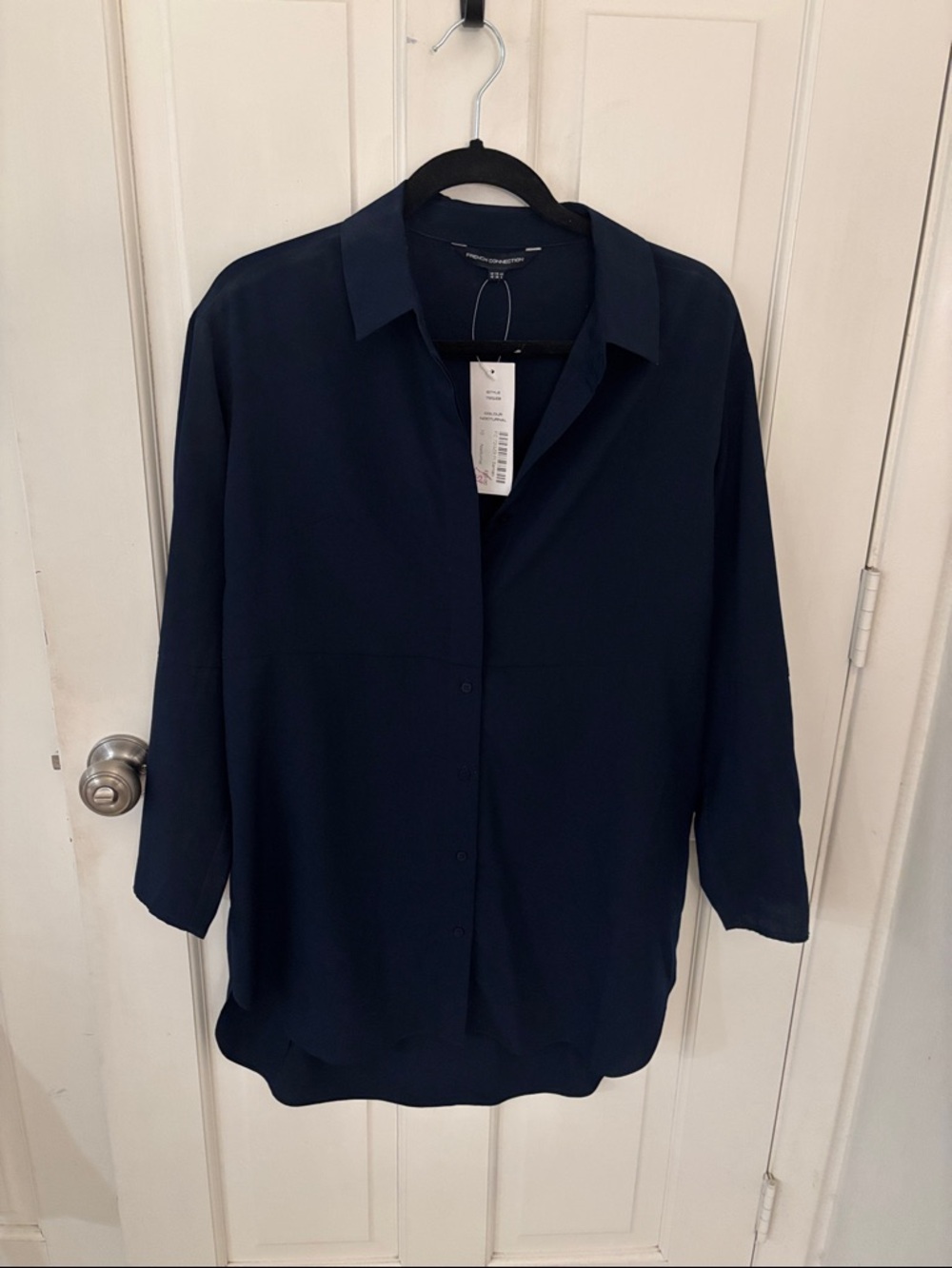 French Connection Navy Button-Up Long Sleeve Blouse Dress